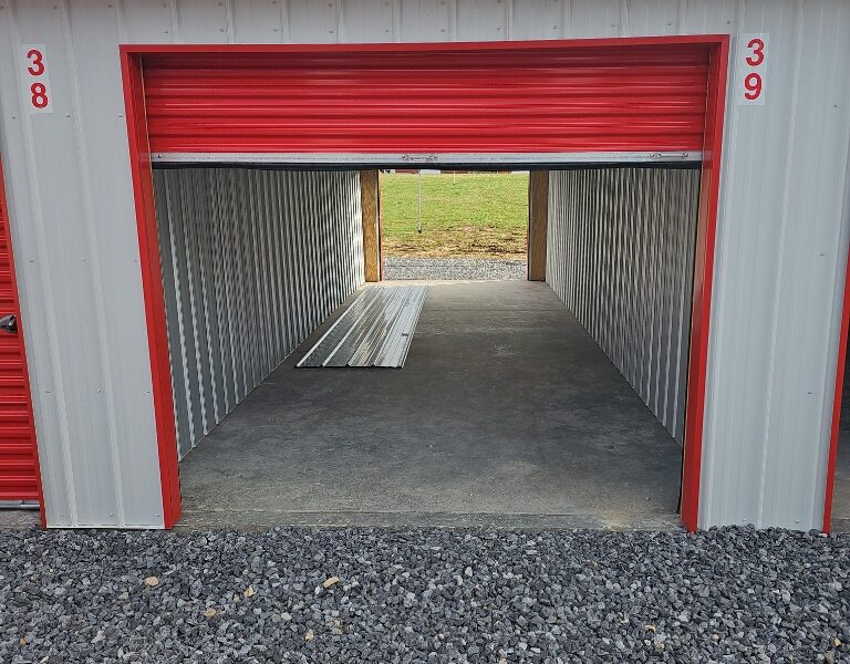 red self storage unit door